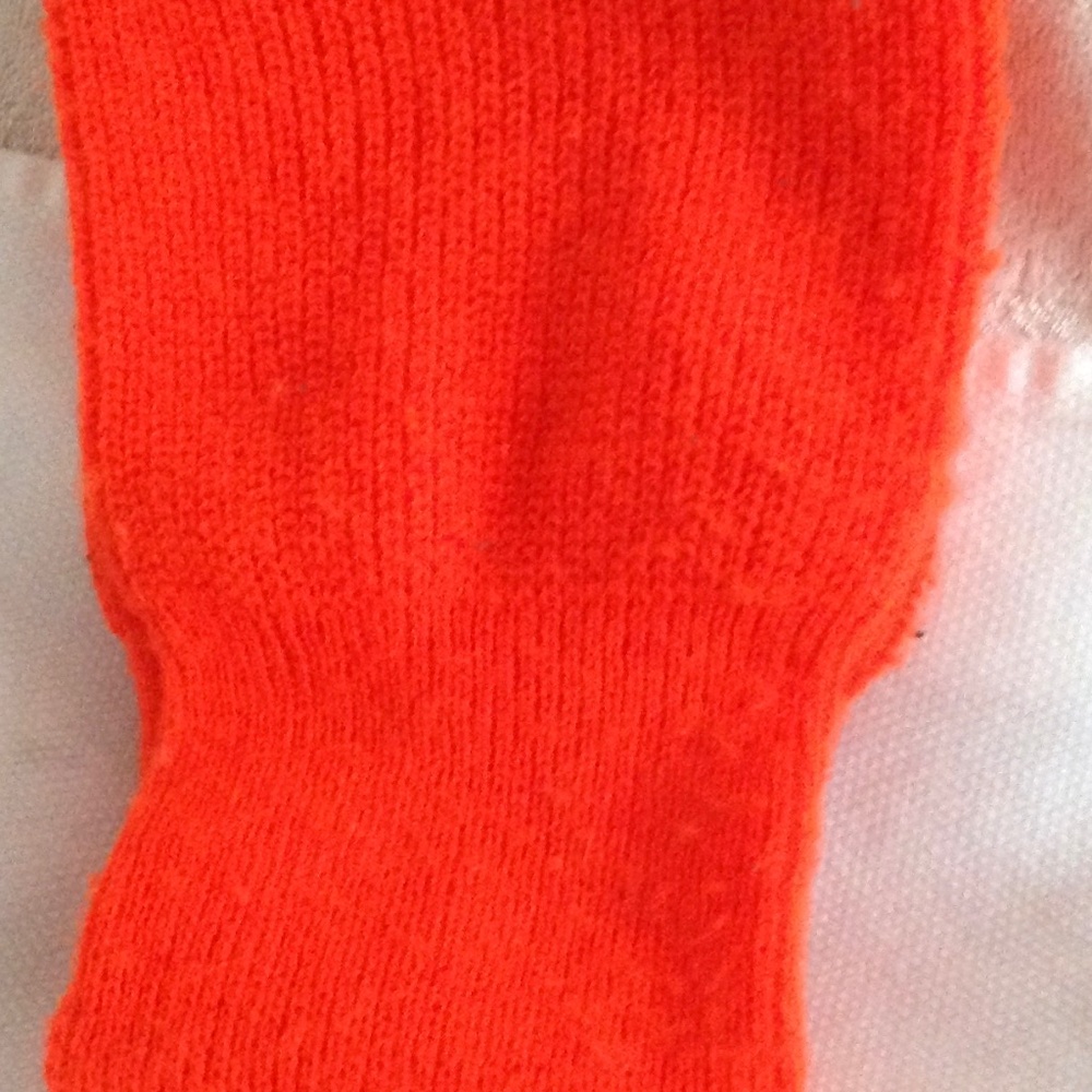 Orange knit face/ear scarf and one knit pullover hat added